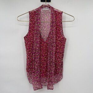 Morgan de Toi Sheer Floral Sleeveless Blouse — Pink & Mauve